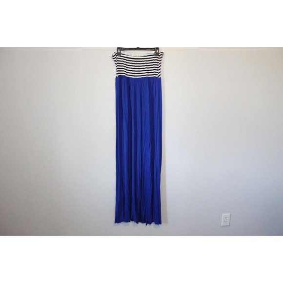 NWT Forever 21+ Striped Strapless Maxi Tube Dress Blue Plus Size 2X H14737 - Picture 4 of 8